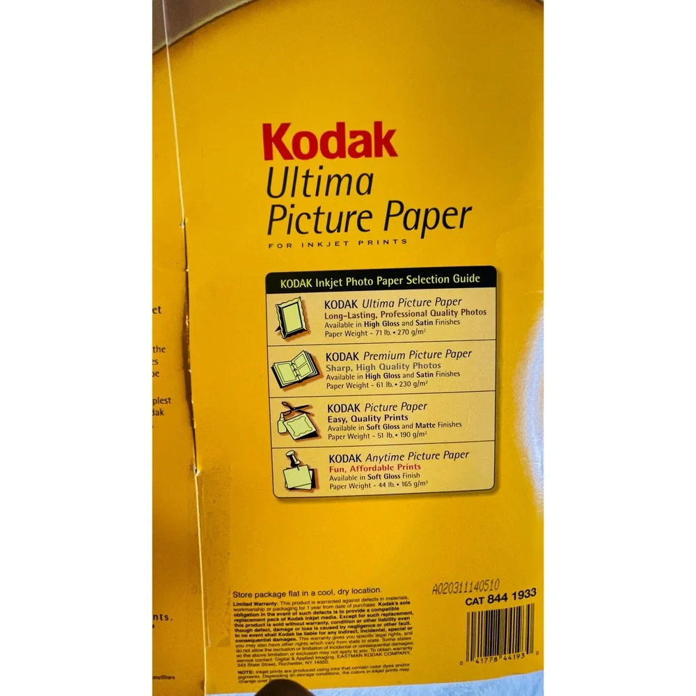 Kodak Ultima Picture Paper High Gloss Inkjet 8.5x11 20 Sheets 10mil 8441933